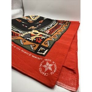 Vintage Wamcraft Bandana Made USA Southwest Aztec Native Print Birds RED RARE